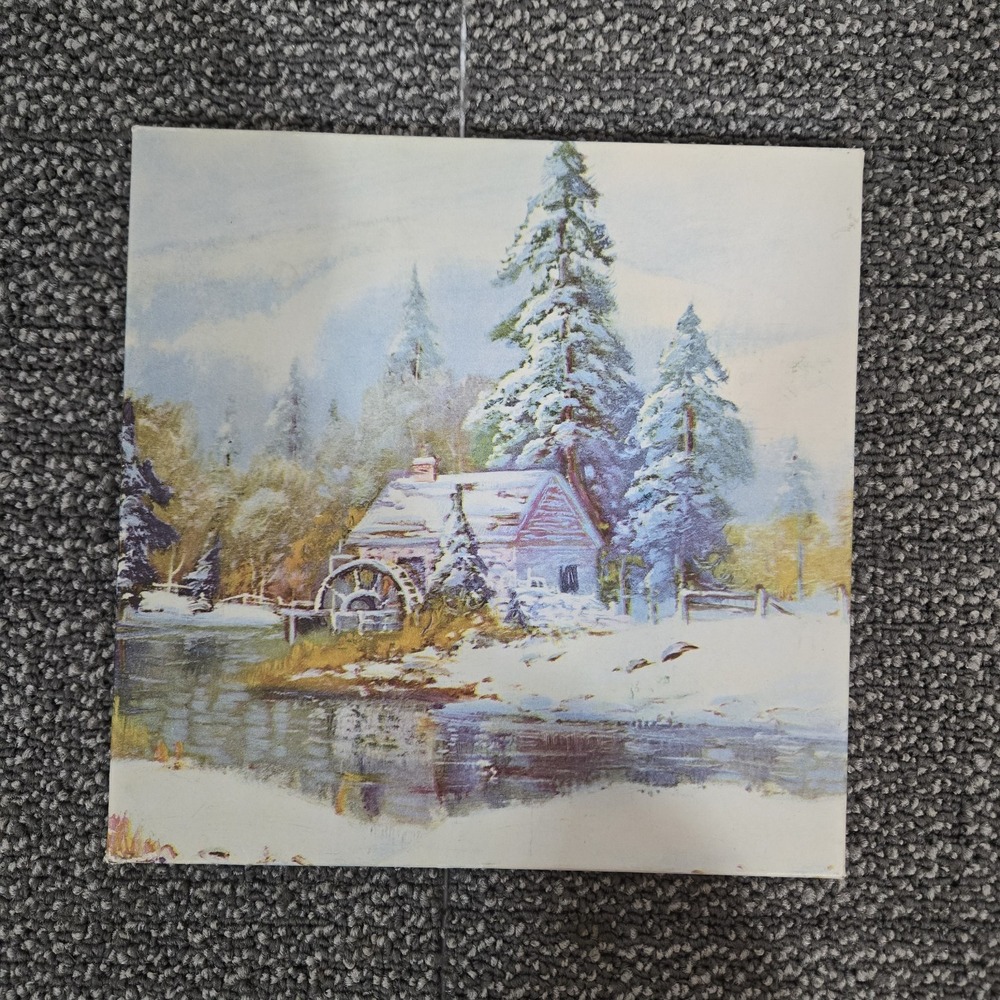 Vintage Orlana Swiss Loom Embroidered Handkerchief Gift Set Winter Scene Box